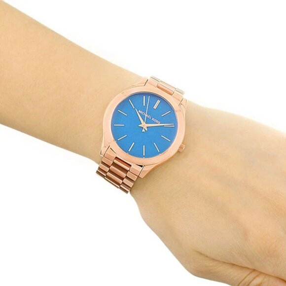 NEW Michael Kors MK3494 Slim Runway Watch Ocean Blue dial Womens